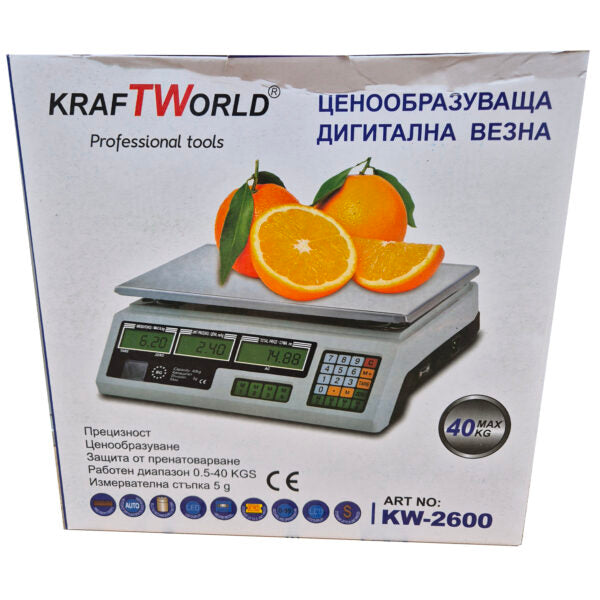 Електронна везна KraftWorld до 40 кг – Кантар с метален плот,с памет до 7 артикула