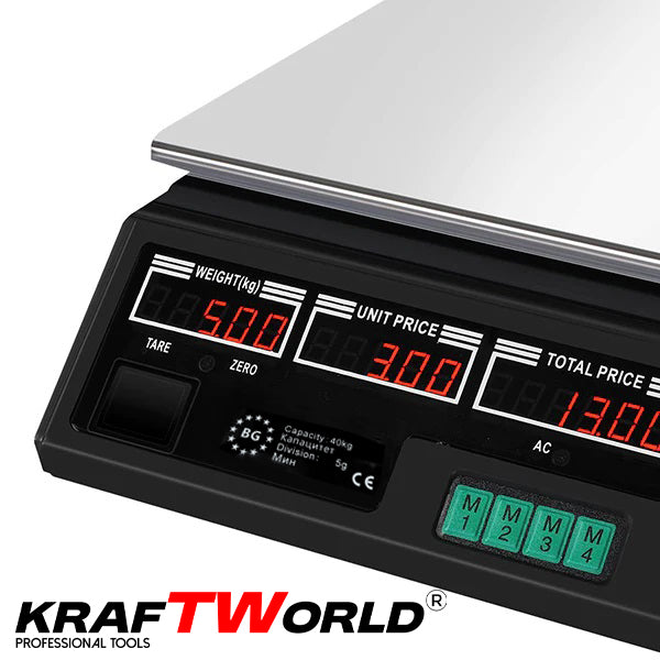 Електронна везна KraftWorld до 40 кг – Кантар с метален плот,с памет до 7 артикула