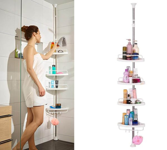 Телескопична ъглова етажерка за баня 4 нива – органайзер 100–320 см