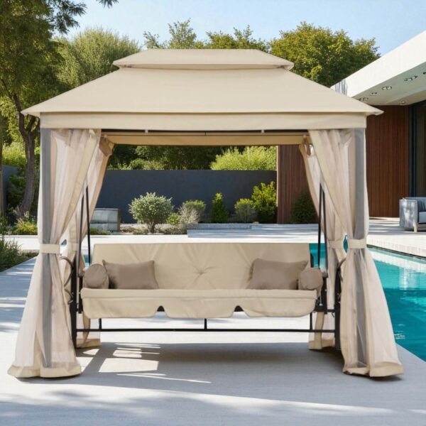 Луксозна градинска люлка Marbella с шатра и мрежа – трансформираща се в легло