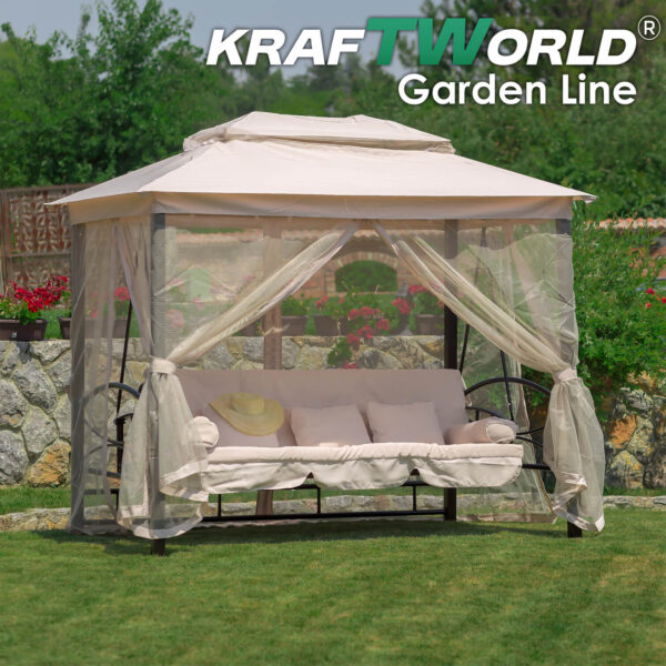 Луксозна градинска люлка Marbella с шатра и мрежа – трансформираща се в легло