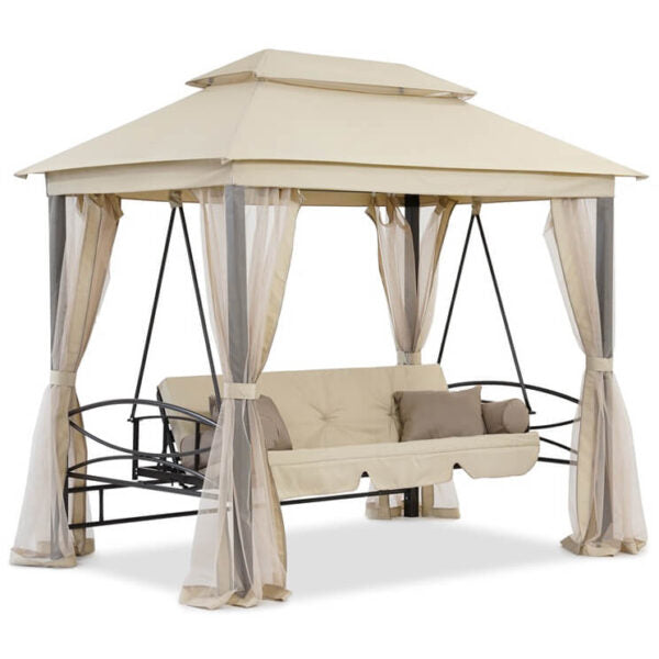 Луксозна градинска люлка Marbella с шатра и мрежа – трансформираща се в легло