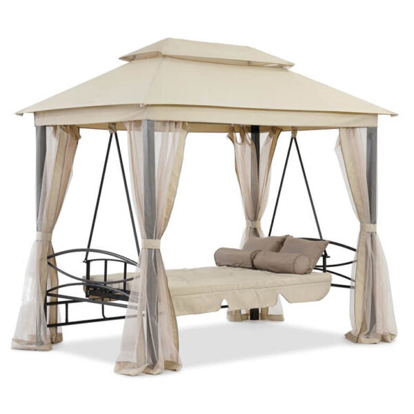 Луксозна градинска люлка Marbella с шатра и мрежа – трансформираща се в легло