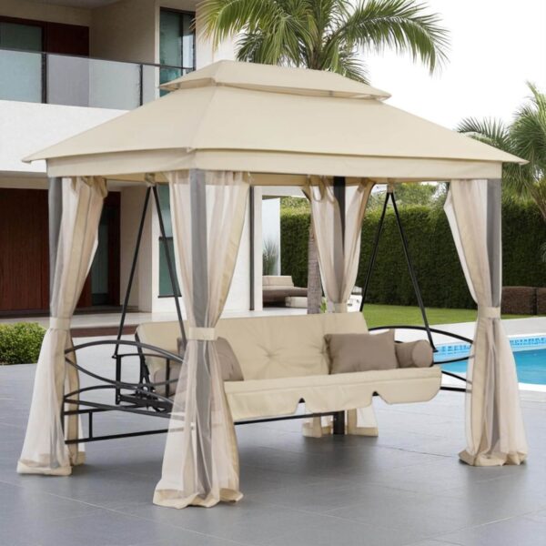 Луксозна градинска люлка Marbella с шатра и мрежа – трансформираща се в легло