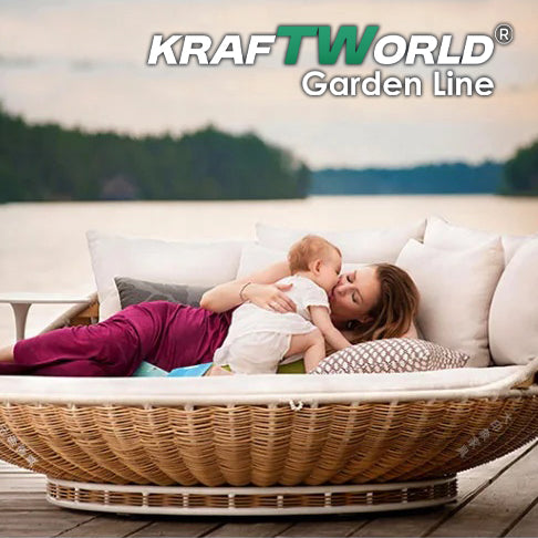 Градинско ратаново легло/люлка Cancun: Ø160 см с възглавници и масичка