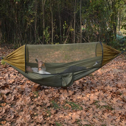Къмпинг хамак с комарник за двама – 250×140 см с карабини и раница