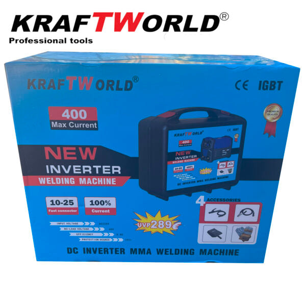 Инверторен Електрожен 400А KraftWorld с Дисплей и Куфар + Подаръци