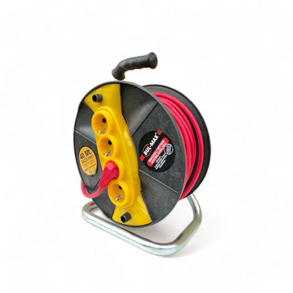 Удължител с макара Bul-Max 40m, 4 гнезда, 3×2,5 mm, транспортна дръжка