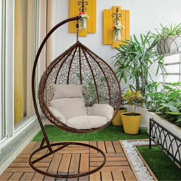 Кафяв Висящ Ратанов Стол – ГОЛЯМА Градинска Люлка Водоустойчива