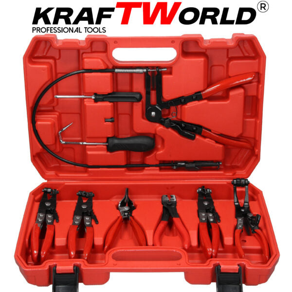 Комплект клещи за скоби на водни съединения 9 части KraftWorld – професионален