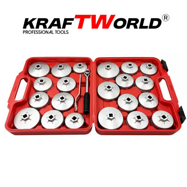 Комплект за маслени филтри KRAFTWORLD – 23 част – алуминиеви чашки