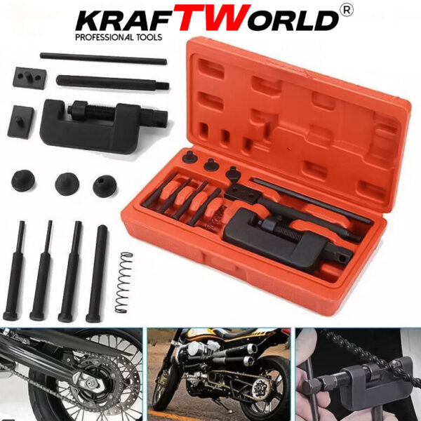 Комплект за разглобяване и занитване на вериги KraftWorld – универсален, #35–#630