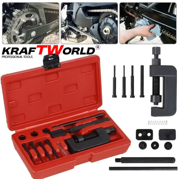 Комплект за разглобяване и занитване на вериги KraftWorld – универсален, #35–#630