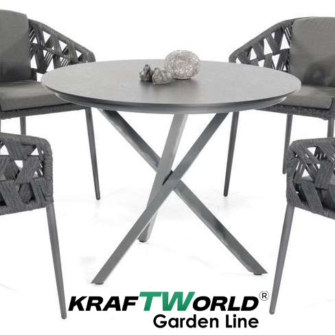 Градински комплект Хага: 4 алуминиеви стола с възглавници + маса Ø90 см