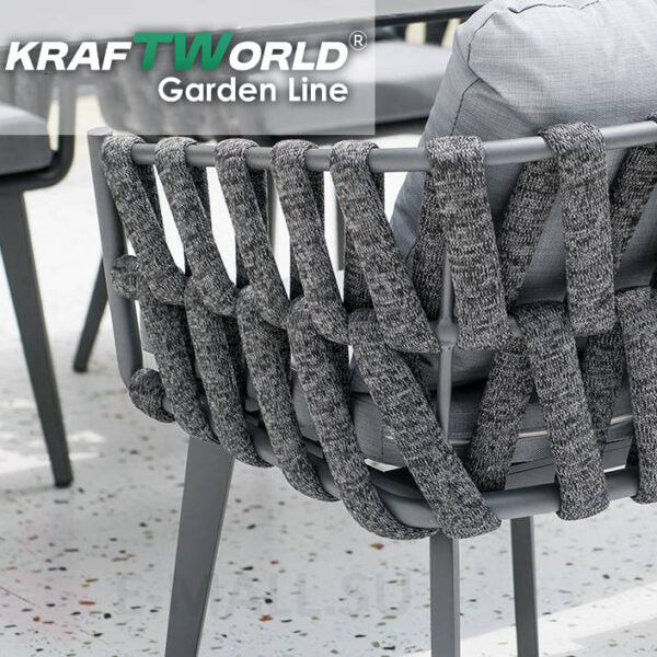 Градински комплект Хага: 4 алуминиеви стола с възглавници + маса Ø90 см