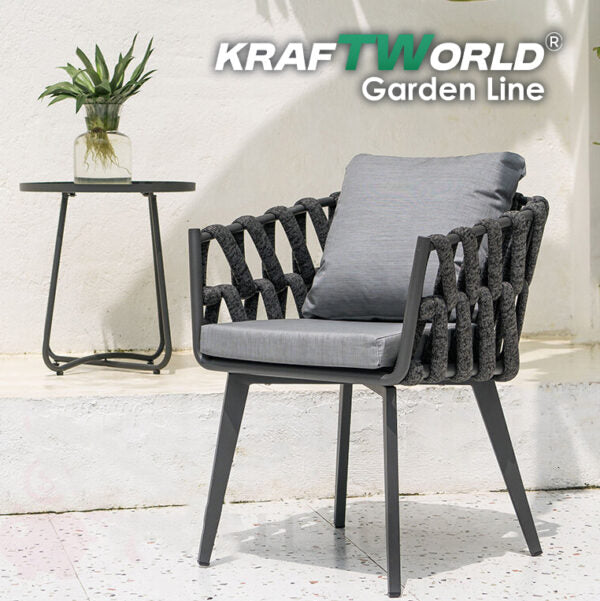 Градински комплект Хага: 4 алуминиеви стола с възглавници + маса Ø90 см