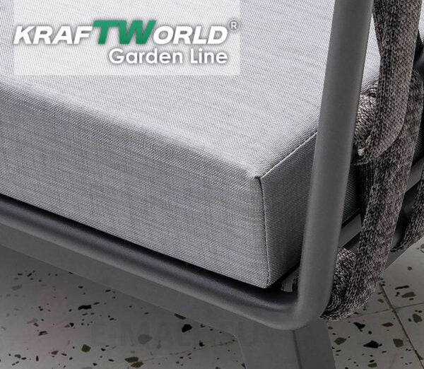 Градински комплект Хага: 4 алуминиеви стола с възглавници + маса Ø90 см