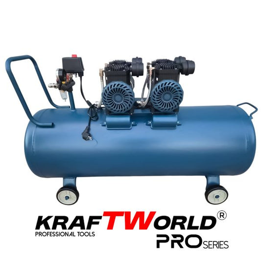 Тих Безмаслен компресор KraftWorld 100 л – 3000W, 8 bar