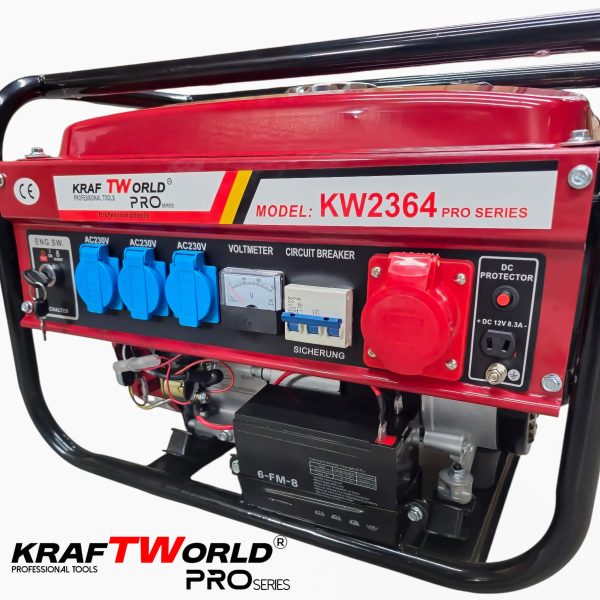 Четиритактов Бензинов генератор 4.5 kW с дистанционно запалване KraftWorld PRO Агрегат за ток с електрически старт и акумулатор