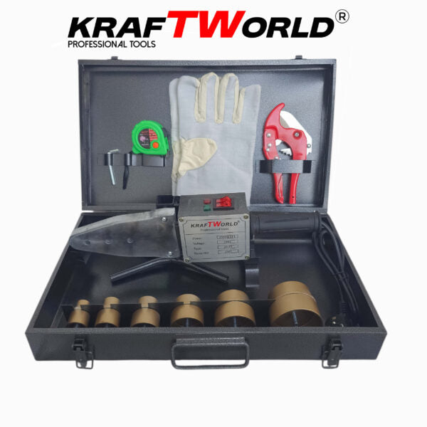 Поялник за полипропиленови тръби Ф20–63 мм KraftWorld 2500W Лепачка за ППР + ножица и ръкавици