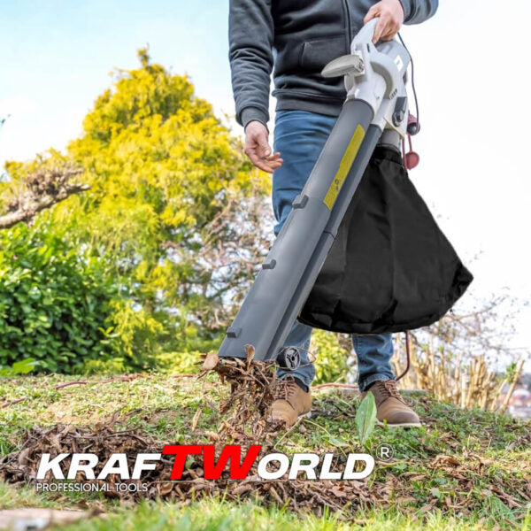 Електрически листосъбирач KraftWorld 3000W – Издухване, Засмукване, Раздробяване + Подарък втора торба