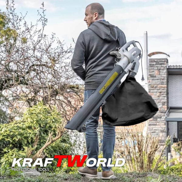 Електрически листосъбирач KraftWorld 3000W – Издухване, Засмукване, Раздробяване + Подарък втора торба