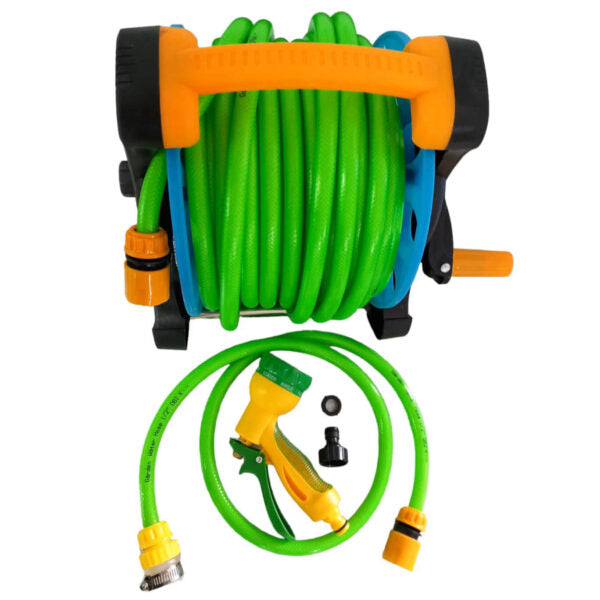 Преносима макара с маркуч 25 м – градинска, с дюза с 7 функции и накрайници