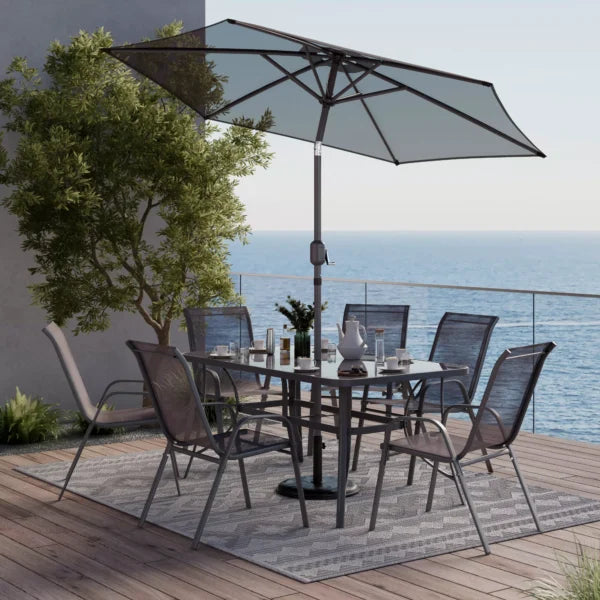 Метален Градински сет Napoli 7 части – Маса с Термо Стъкло и 6 Текстилни Стола