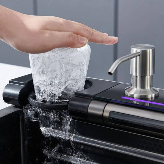 Интелигентна кухненска мивка с водопаден смесител, нано покритие и система 12 в 1