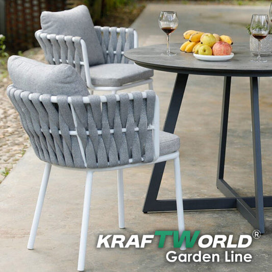 Градински комплект Рига: 4 алуминиеви стола с възглавници + маса Ø90 см