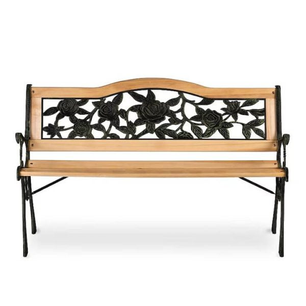 Градинска пейка Verona – дърво и чугун с декоративна облегалка
