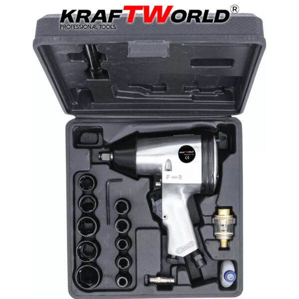 Гайковерт 1/2 комплект 17 части в куфар KraftWorld