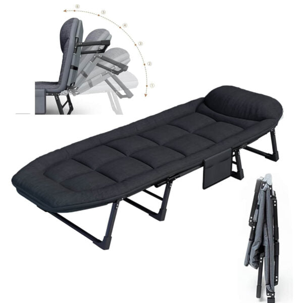 Сгъваемо походно легло с 4 крака и мек матрак, антрацит сиво