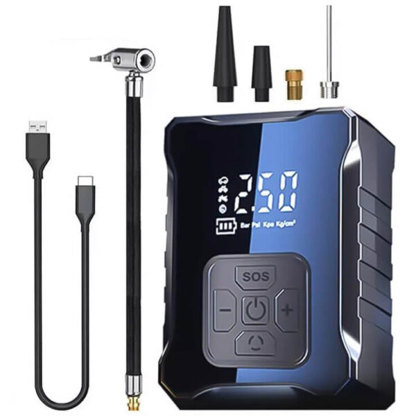 Преносим автомобилен компресор 4000 mAh с LED екран и Power Bank, USB Type-C