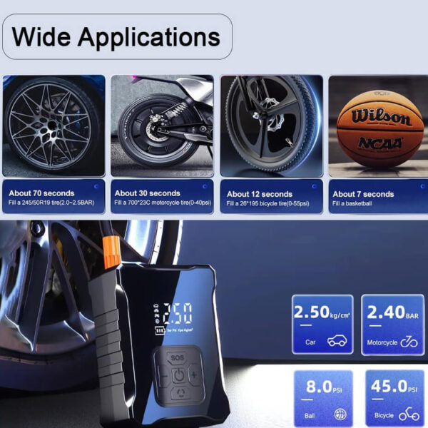 Преносим автомобилен компресор 4000 mAh с LED екран и Power Bank, USB Type-C