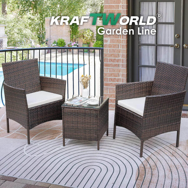 Луксозен Ратанов Комплект 2 Кресла и Маса Kraftworld Garden два стола и маса – UV и водоустойчиви
