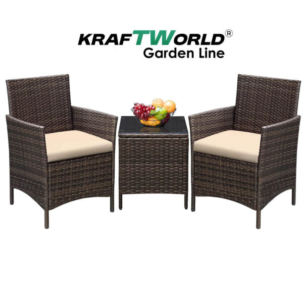 Луксозен Ратанов Комплект 2 Кресла и Маса Kraftworld Garden два стола и маса – UV и водоустойчиви