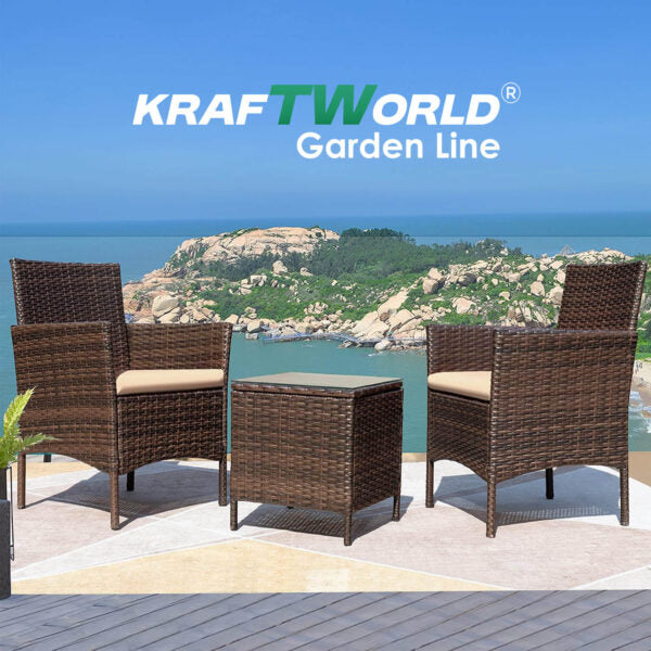 Луксозен Ратанов Комплект 2 Кресла и Маса Kraftworld Garden два стола и маса – UV и водоустойчиви