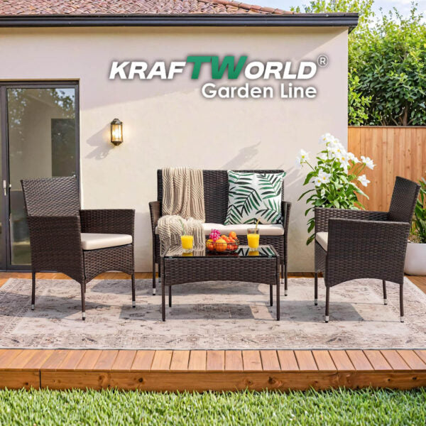 Луксозен Сет Градински Мебели – 2 кресла, диван и маса – Ратанов Комплект Kraftworld Garden