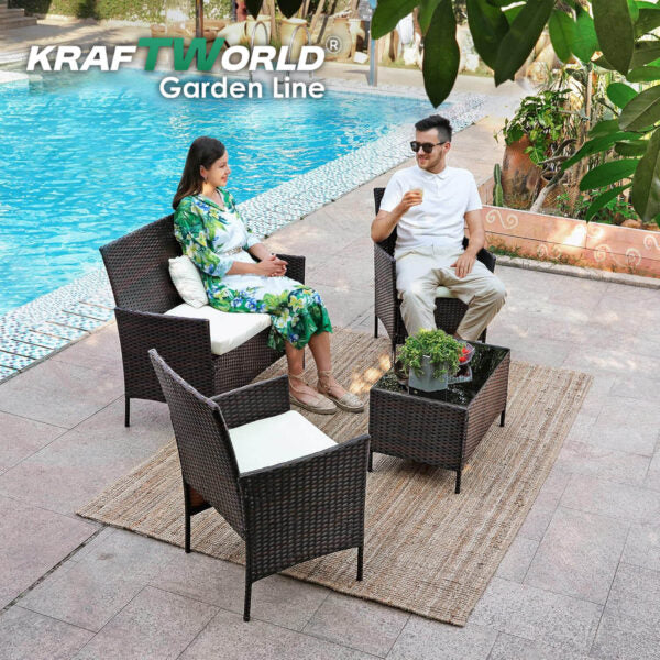 Луксозен Сет Градински Мебели – 2 кресла, диван и маса – Ратанов Комплект Kraftworld Garden