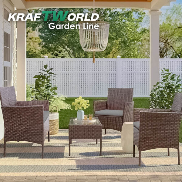 Луксозен Сет Градински Мебели – 2 кресла, диван и маса – Ратанов Комплект Kraftworld Garden