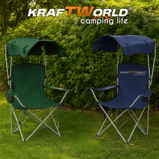 Сгъваем къмпинг стол KraftWorld със сенник – до 150 кг