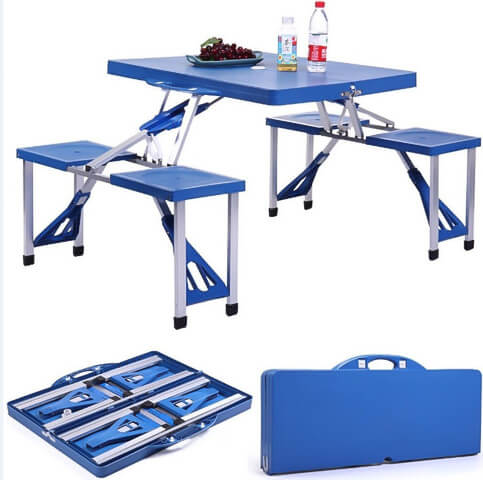 Сгъваема Къмпинг Маса с 4 Седалки и Отвор за Чадър – 100x70x75 см