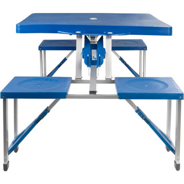 Сгъваема Къмпинг Маса с 4 Седалки и Отвор за Чадър – 100x70x75 см