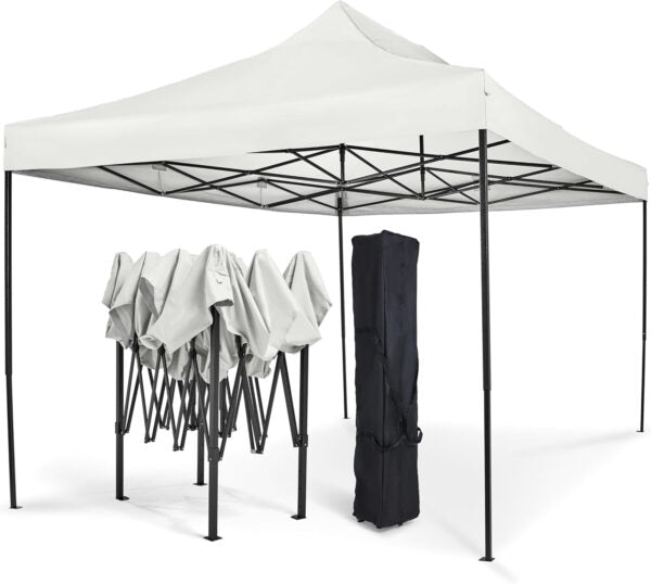 Бяла Сгъваема Градинска Шатра 3×3м тип Хармоника– стабилна, водоустойчива и лесна за разпъване