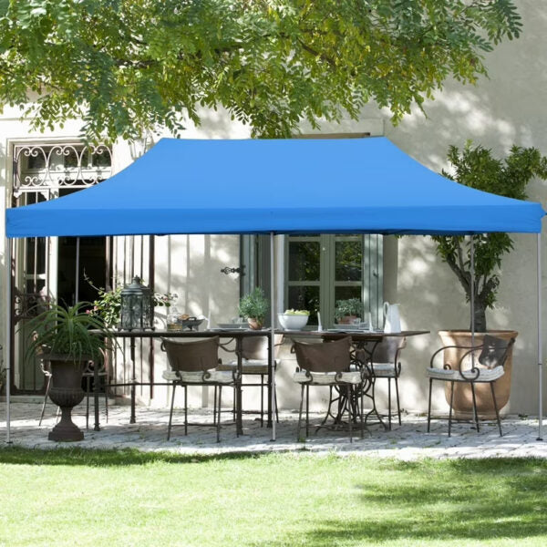 Синя Сгъваема градинска шатра 3×6м – голямо покритие, стабилна конструкция и водоустойчив плат