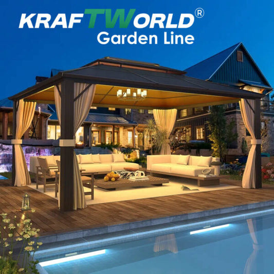 Луксозна Шатра KraftWorld Tenerife – 3×4 м с Твърд Покрив,Мрежа и Завеси