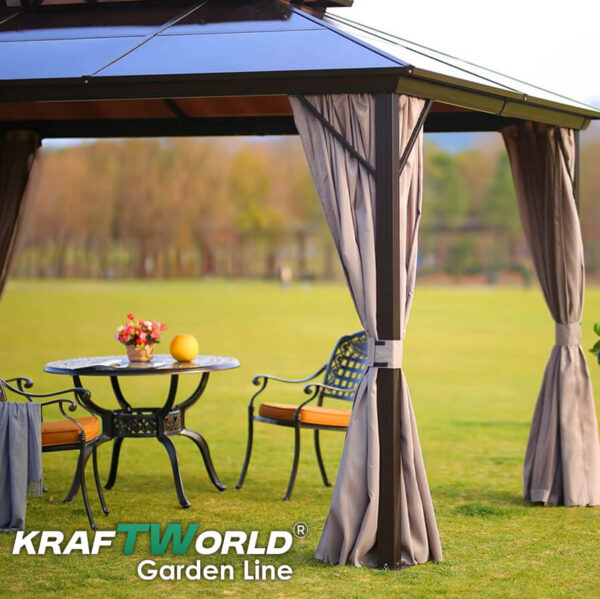 Луксозна Шатра KraftWorld Tenerife – 3×4 м с Твърд Покрив,Мрежа и Завеси