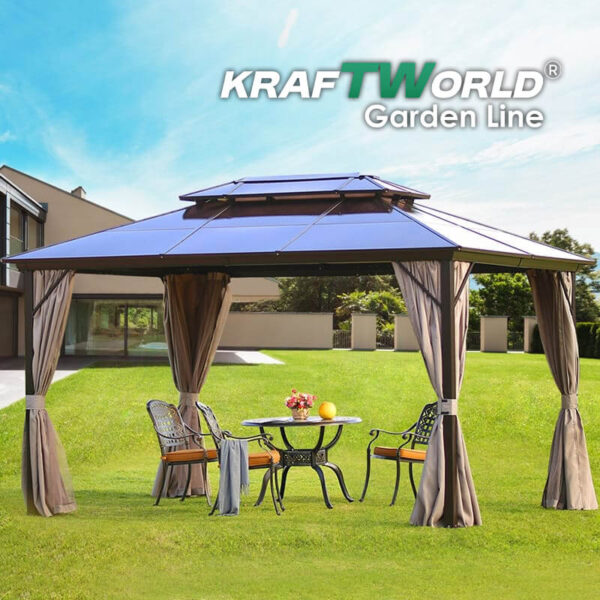 Луксозна Шатра KraftWorld Tenerife – 3×4 м с Твърд Покрив,Мрежа и Завеси