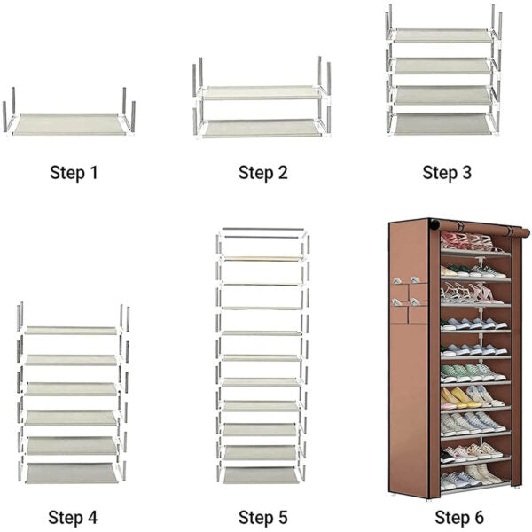 Текстилен шкаф за обувки с 9 рафта – до 27чифта – етажерка в кафяво или бежово